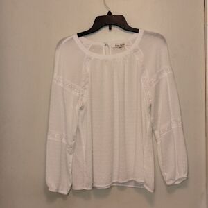 Pure White long sleeve Swiss dot blouse
